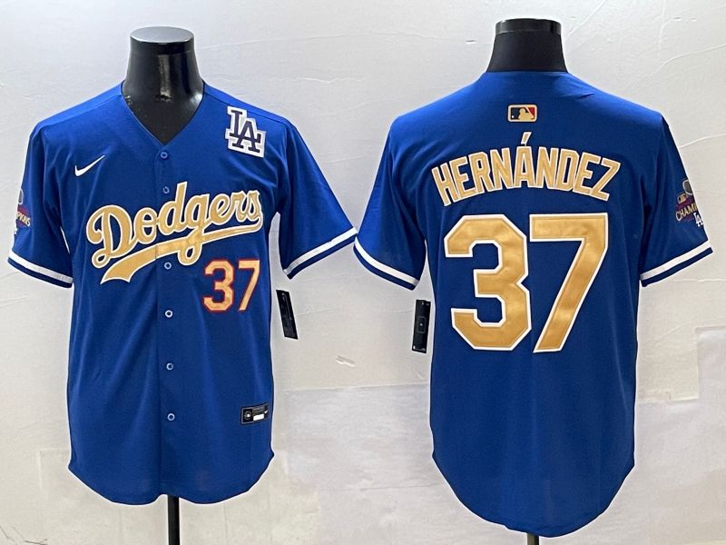 Men Los Angeles Dodgers 37 Hernandez Blue Gold Game Nike 2025 MLB Jersey style 5